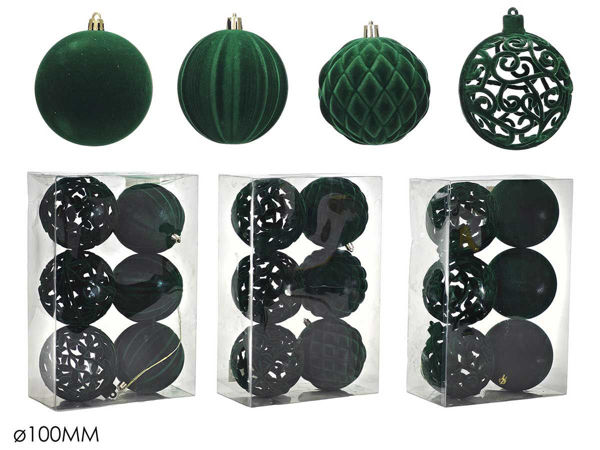 Set 6 Palle di Natale in Velluto Verde Scuro Ø10 cm 3 Assortimenti