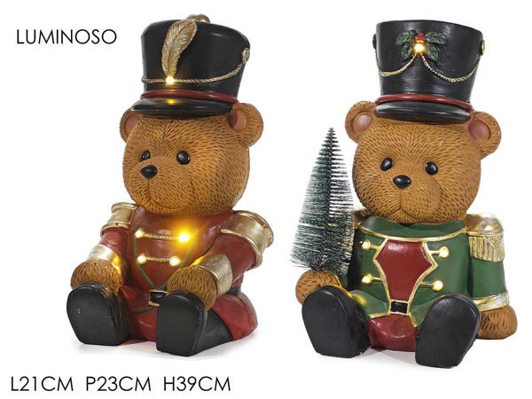 Orso Soldatino Natalizio Luminoso H39 cm 2 Modelli Assortiti