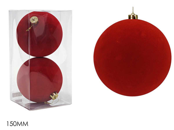 Set 2 Palle di Natale in Velluto Rosso Ø15 cm