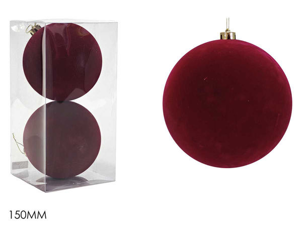 Set 2 Palle di Natale in Velluto Bordeaux Ø15 cm