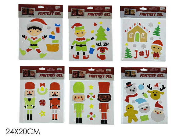 Adesivi gel natalizi per finestre 24x20 cm con soggetti Natale assortiti