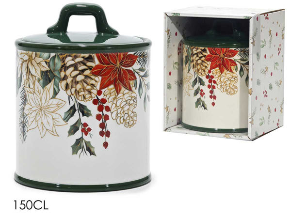 Barattolo natalizio Vesti Casa con coperchio 150 cl decoro Ghirlanda con pigne e stelle di Natale