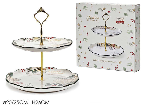 Alzatina natalizia Vesti Casa a 2 piani in ceramica Ø20 e 25 cm decoro Ghirlanda