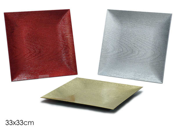 Sottopiatto centrotavola quadrato 33x33 cm nei colori oro argento e rosso