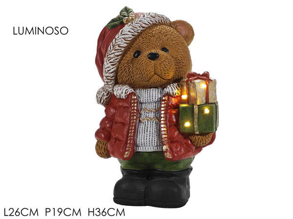 Orso Natalizio Luminoso con Pacchi Regalo H36 cm