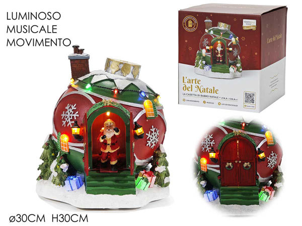 Casa di Babbo Natale luminosa musicale con movimento Ø30xH30 cm Vesti Casa