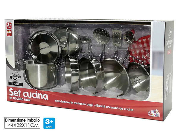 Immagine di Set Cucina Giocattolo in Acciaio Inox 12 Pezzi