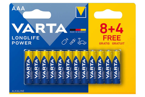 Immagine di Pile Alcaline Varta Longlife Power AAA 12 Pezzi