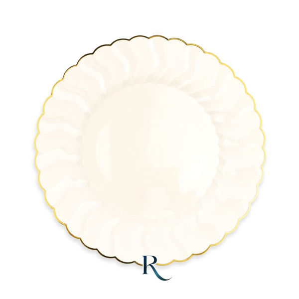 Immagine di 6 Piatti in Riutilizzabili cm.23 Shell Ivory Gold