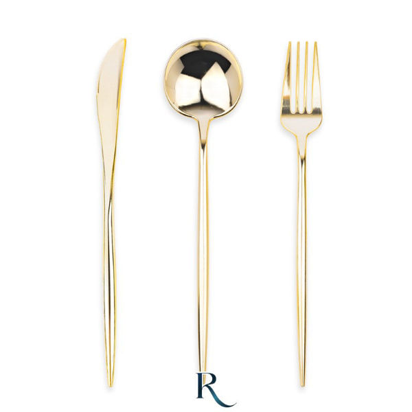 Immagine di Set 18 Posate Riutilizzabili cm.22 Modern Gold