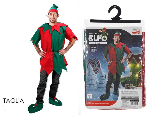 Costume Elfo di Natale Uomo Taglia L Rosso Verde