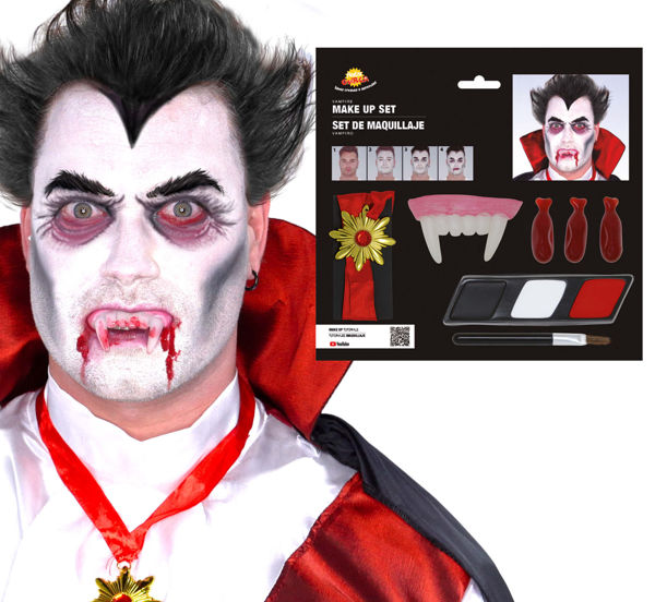 set trucco vampiro Guirca con colmelli sangue finto palette e medaglione