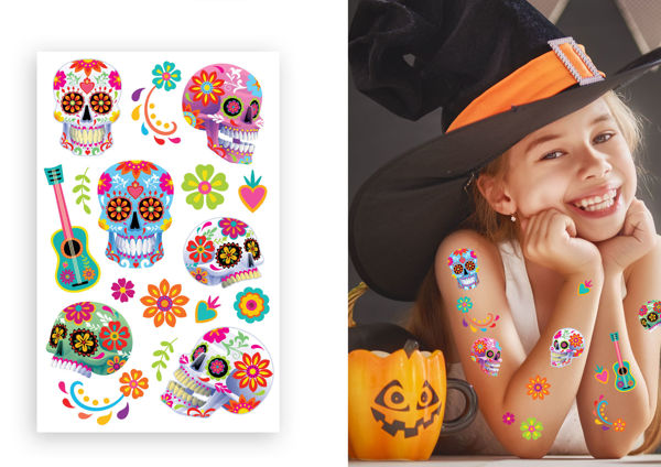 foglio tatuaggi temporanei Catrina bambini 14x22 cm Guirca