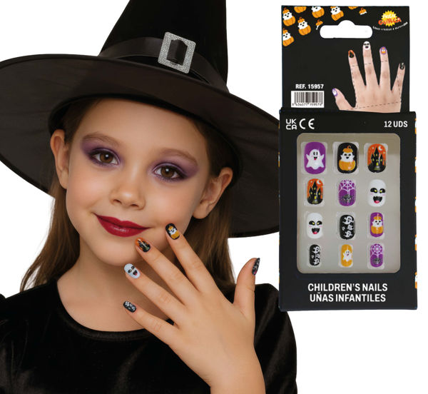 12 unghie finte bambina con disegni assortiti e adesivo Guirca