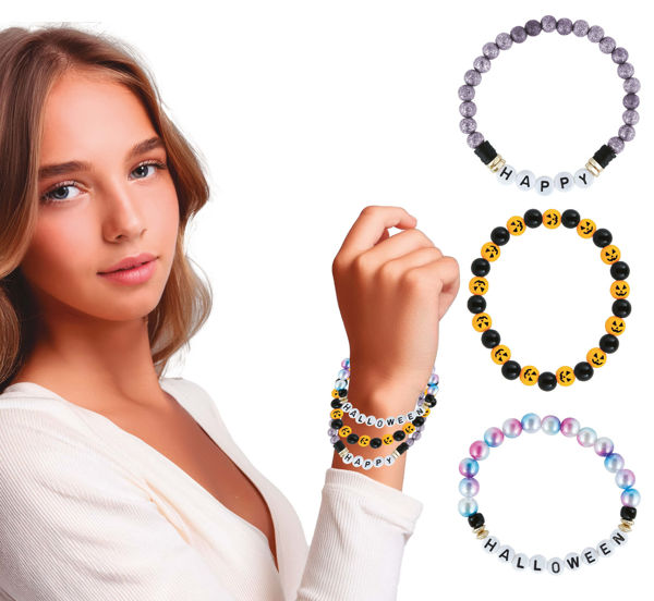 set 3 bracciali Halloween assortiti con perline Guirca