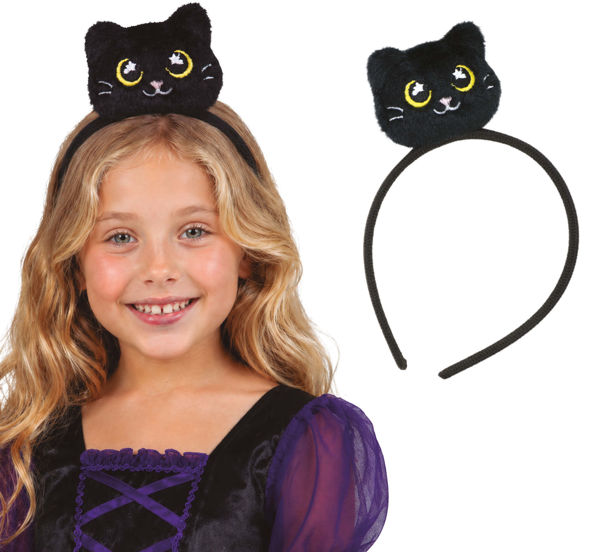 cerchietto Halloween con gatto nero in peluche Guirca