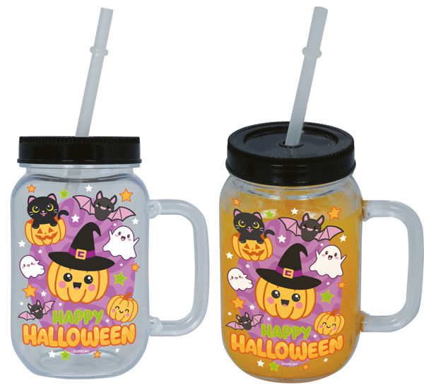 boccale Happy Halloween con cannuccia PVC 14 cm Guirca