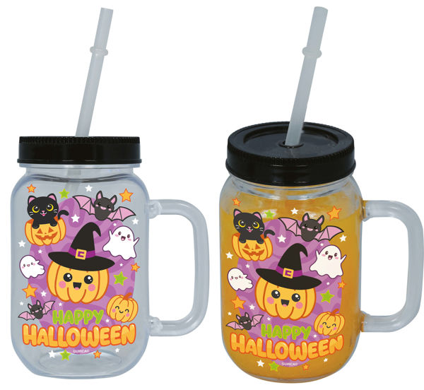 Immagine di Boccale Happy Halloween Con Cannuccia, Pvc, 14 Cm