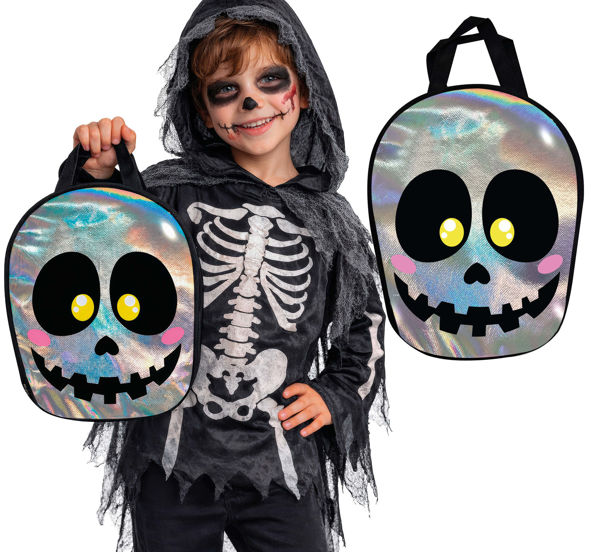 borsa teschio metallizzata Halloween PVC 36x28 cm Guirca
