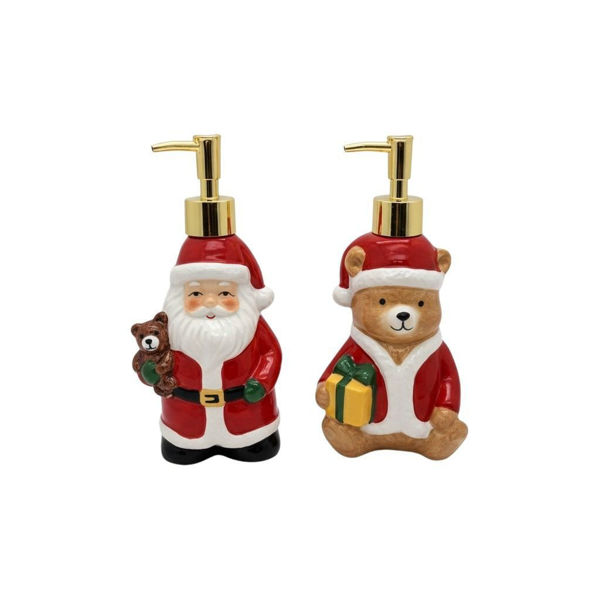Dosatore natalizio in ceramica con pompa dorata Babbo Natale e orsetto 21,5 cm due modelli assortiti