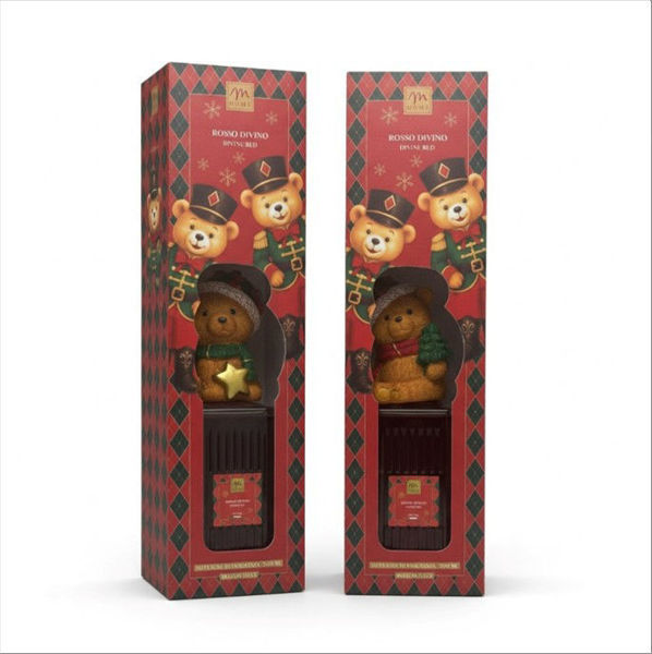 Diffusore di essenza Teddy 500 ml Rosso di Vino con orsetto natalizio e confezione regalo rossa e verde