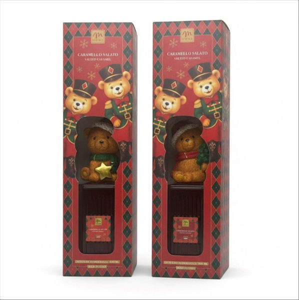 Diffusore di essenza Teddy 500 ml caramello salato con orsetto natalizio e confezione regalo rossa e verde