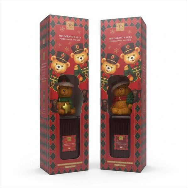 Diffusore di essenza Teddy 500 ml Melograno e Seta con orsetto natalizio e confezione regalo rossa e verde