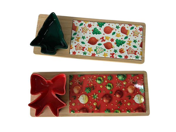 Immagine di Tagliere natalizio con ciotolina bambù e ceramica 31x12 cm