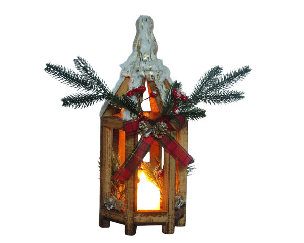 Immagine di Lanterna in legno con candela Led 13x12x32 cm