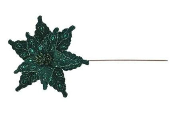 Immagine di Stella di Natale con gemme verde velluto 28x45 cm