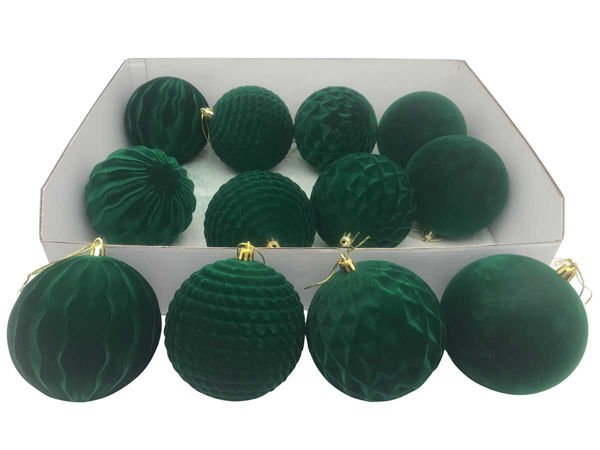 Immagine di Palle natalizie velluto verde 10 cm assortite