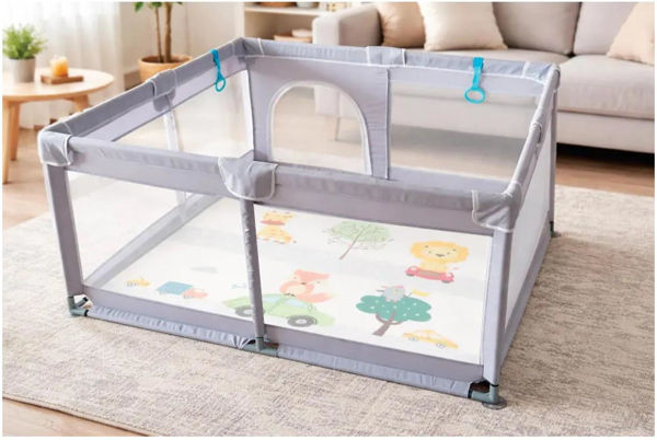 Immagine di Box Gioco Bambini con Tappeto 120x120 cm