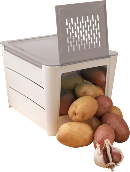 Contenitore portapatate Snips da 3 kg bianco e grigio con sportello ventilato e coperchio impilabile