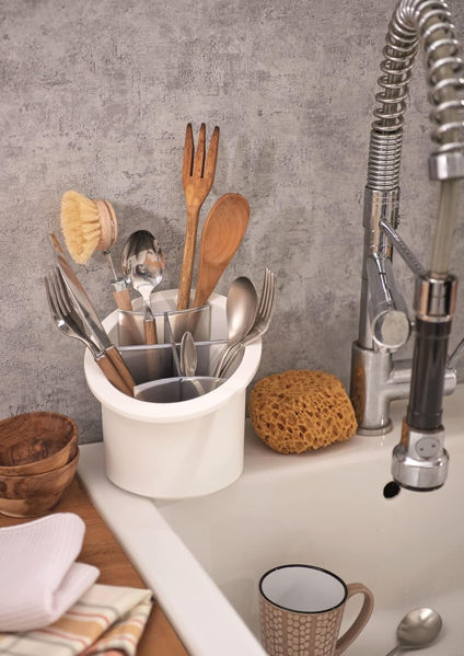 Scolaposate Snips bianco e grigio con 4 scomparti per posate, mestoli e utensili da cucina