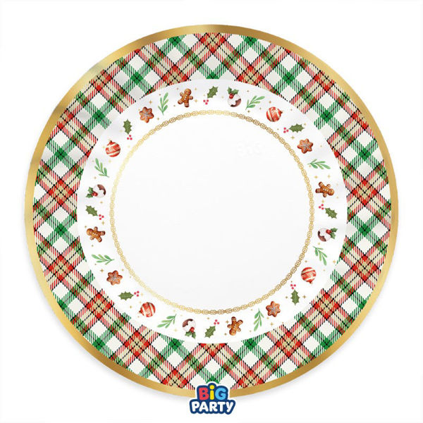 Immagine di Piatti in Carta 30 cm Tartan Gingerbread 6 Pezzi