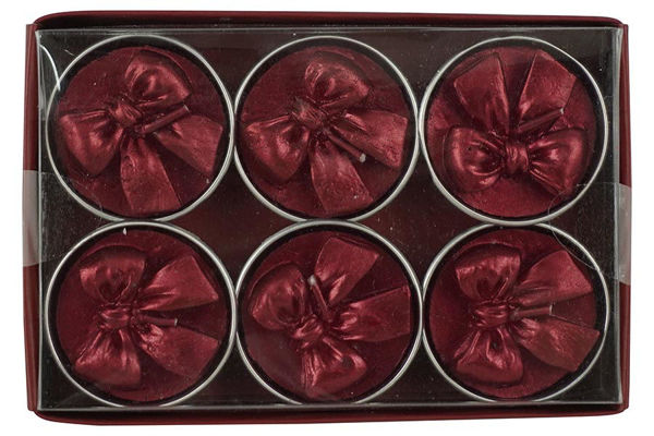 Immagine di Set 6 Candele Tealight con Fiocco Rosso Ø3,8 cm