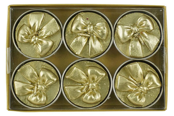 Immagine di Set 6 Candele Tealight con Fiocco Oro Ø3,8 cm