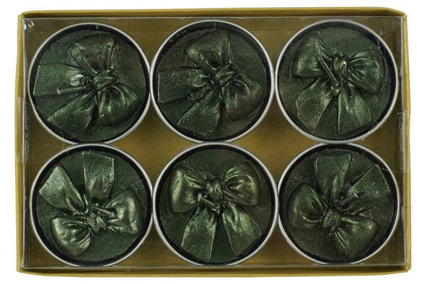 Immagine di Set 6 Candele Tealight con Fiocco Verde Scuro Ø3,8 cm