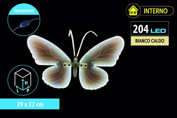 Immagine di Farfalla Luminosa Natalizia 204 LED Bianco Caldo 39x32 cm