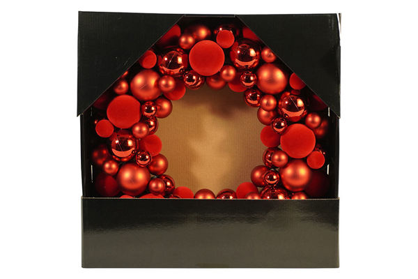 Immagine di Corona Natalizia con Palline Rosse Lucide e Vellutate Ø43 cm