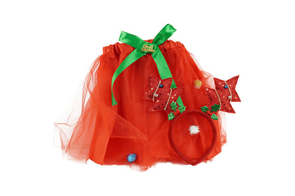 Immagine di Costume elfo bambina con tutù e cerchietto rosso e verde