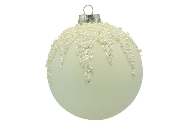 Immagine di Pallina di Natale bianca in vetro con decoro a colatura Ø10 cm