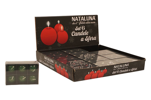 Immagine di Set 6 Candele Sferiche Laccate Verde Scuro Ø4 cm