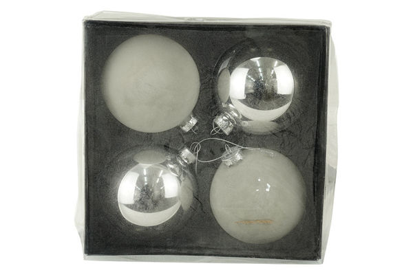 Immagine di Set 4 palline di Natale argento lucide e vellutate Ø10 cm