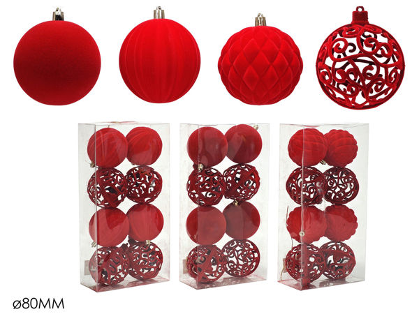 Immagine di Set 8 Palline di Natale Rosse Effetto Velluto Ø8 cm Assortite