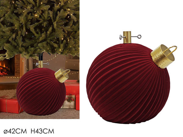 Immagine di Base per Albero di Natale a Sfera Bordeaux in Velluto Ø44,5x46 cm