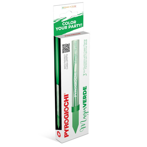 Confezione da 3 fontane pirotecniche Magia Verde Pyrogiochi con effetto fiamma verde per feste ed eventi